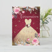 Invitation Robe Magique Or Blush Rose Floral Quinceanera (Debout devant)