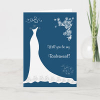 Robe Mariage blanche, fleur sur le bleu Bridesmaid