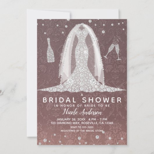 Invitation Robe Mariage Diamond Rose Dusty Fête des mariées (Devant)
