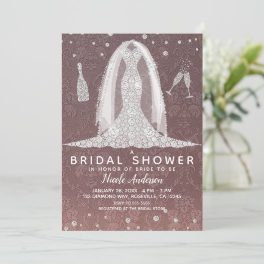 Invitation Robe Mariage Diamond Rose Dusty Fête des mariées (Debout devant)