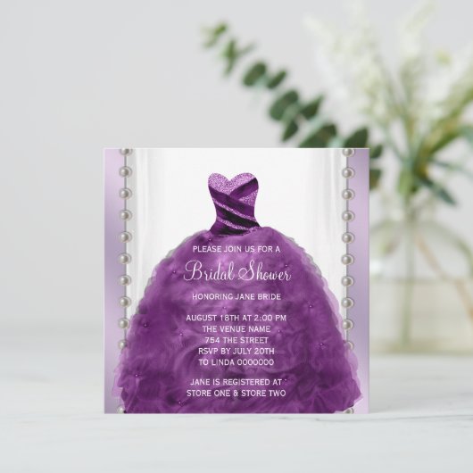 Invitation Robe mariage et perles Plum Purple Fête des mariée (Debout devant)