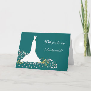 Invitation Robe mariage, florale. tourbillons sur turquoise B