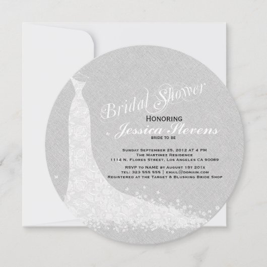 Invitation Robe Mariage Lin Gris Clair Et Dentelle Blanche (Devant)