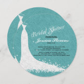 Invitation Robe Mariage Lin Vert turquoise Et Dentelle Blanch (Devant / Derrière)