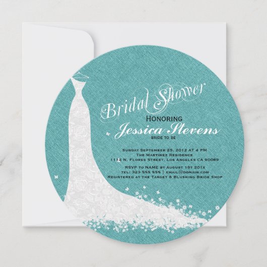 Invitation Robe Mariage Lin Vert turquoise Et Dentelle Blanch (Devant)