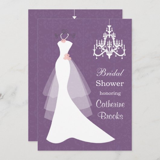 Invitation Robe Mariage, lustre sur douche violette nuptiale (Devant / Derrière)