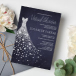 Invitation Robe mariage Marine Blue Chalkboard Douche virtuel<br><div class="desc">Parties scintillant brillante blanche brillant diamants mariage robe sur un sombre minuit bleu marine tableau arrière - plan en faisant un changement simple moderne élégant de plans nuptiale invitation douche.</div>