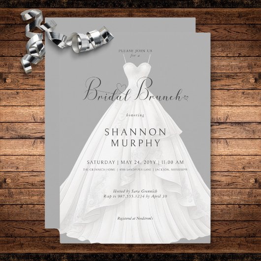 Invitation Robe Mariage moderne sur Brunch nuptial gris