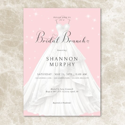 Invitation Robe Mariage moderne sur un brunch nuptial rose ét