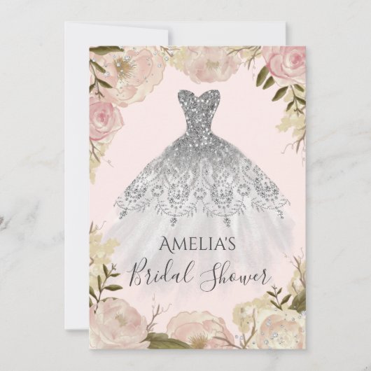 Invitation Robe mariage Rose Floral Fête des mariées Invitati (Devant)