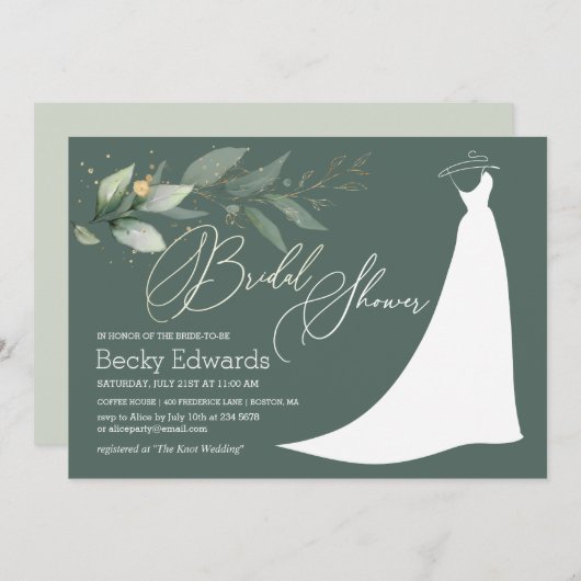 Invitation Robe Mariage, verdure Fête de l'mariée Invit (Devant / Derrière)