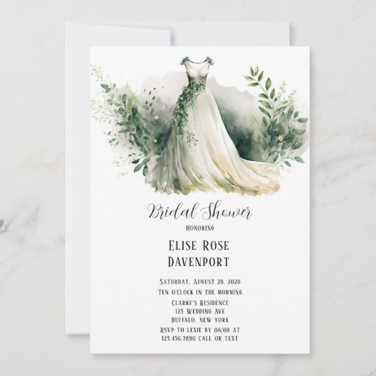 Invitation Robe mariage Verdure Fête des mariées aquarelle (Devant)