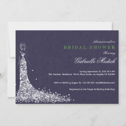 Invitation Robe Mariage violet et blanc profond et dentelle V (Devant)