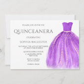 Invitation Robe Mermaid Quinceanera violet et or (Dos)