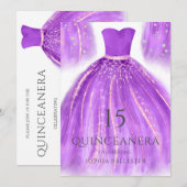 Invitation Robe Mermaid Quinceanera violet et or (Devant / Derrière)
