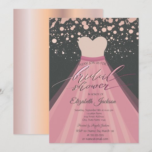 Invitation Robe moderne à points en or rose pour douche de ma (Devant / Derrière)
