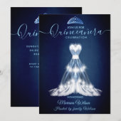 Invitation Robe moderne bleu nuit adorable tiara Quince (Devant / Derrière)