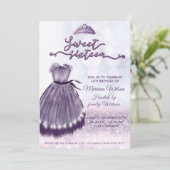 Invitation Robe moderne bokeh violet tiara doux 16 (Debout devant)