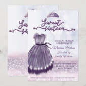 Invitation Robe moderne bokeh violet tiara doux 16 (Devant / Derrière)