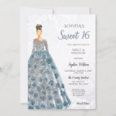 Invitation Robe mousseuse bleu argent Douce 16 anniversaire I (Devant)