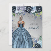 Invitation Robe mousseuse bleu argent Douce 16 ans (Devant)