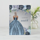 Invitation Robe mousseuse bleu argent Douce 16 ans (Debout devant)