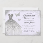 Invitation Robe mousseuse en argent violet papillon Quinceane (Devant)