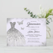 Invitation Robe mousseuse en argent violet papillon Quinceane (Debout devant)