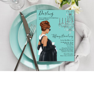 Invitation Robe noire Baby Shower Bleu Glam