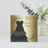 Invitation Robe noire Black Gold Womans 50e fête d'anniversai