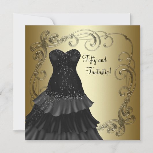 Invitation Robe noire Black Gold Womans 50e fête d'anniversai