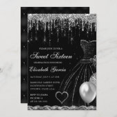 Invitation Robe noire et Parties scintillant à goutte d'argen (Devant / Derrière)