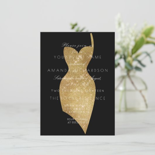 Invitation Robe Noire Golden Sparkly Minimal Sequin Formal (Debout devant)
