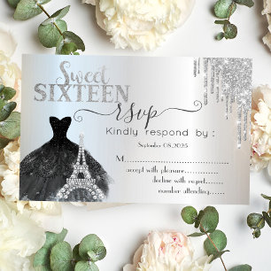 Invitation Robe noire gouttes Tour Eiffel Sweet 16 RSVP