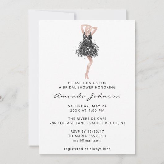 Invitation Robe noire grise pour fête de mariage 16 ans douce (Devant)