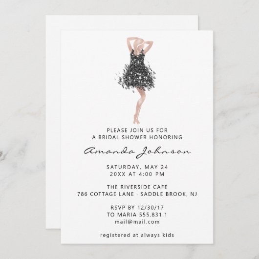 Invitation Robe noire grise pour fête de mariage 16 ans douce (Devant / Derrière)