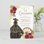 Invitation Robe Noire Maroon Charro Or Quinceanera (Debout devant)