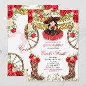 Invitation Robe noire occidentale et Rose rouge 15 Anos (Devant / Derrière)