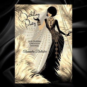 Invitation Robe noire or crème pour fête d'anniversaire avec