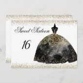 Invitation Robe Noire Or Parties scintillant Douce 16 invitat (Devant / Derrière)