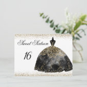 Invitation Robe Noire Or Parties scintillant Douce 16 invitat (Debout devant)