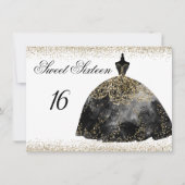Invitation Robe Noire Or Parties scintillant Douce 16 invitat (Devant)