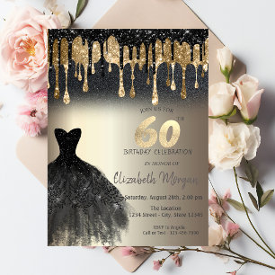 Invitation Robe noire pailletée avec gouttes de vernis noir e