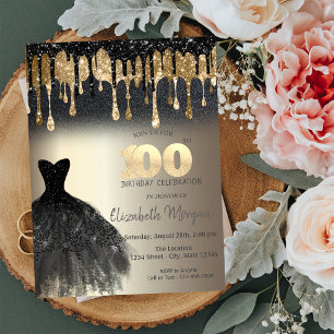 Invitation Robe noire pailletée gouttes de vernis noir Or 100