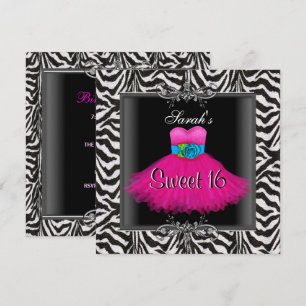 Invitation Robe noire pour 16 ans de Zèbre rose pour annivers