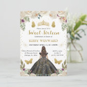 Invitation Robe noire princesse brune Sweet 16 (Debout devant)