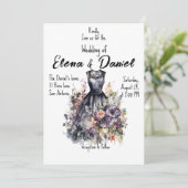 Invitation Robe noire rose d'aquarelle (Debout devant)