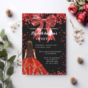 Invitation Robe noire rouge Sweet 16 noeud papillon