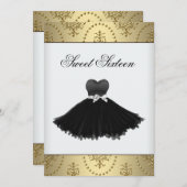 Invitation Robe Noire Sweet sixteen de lustre or Anniversaire (Devant / Derrière)