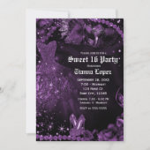 Invitation Robe noire violette Masquerade Sweet 16 Anniversai (Devant)